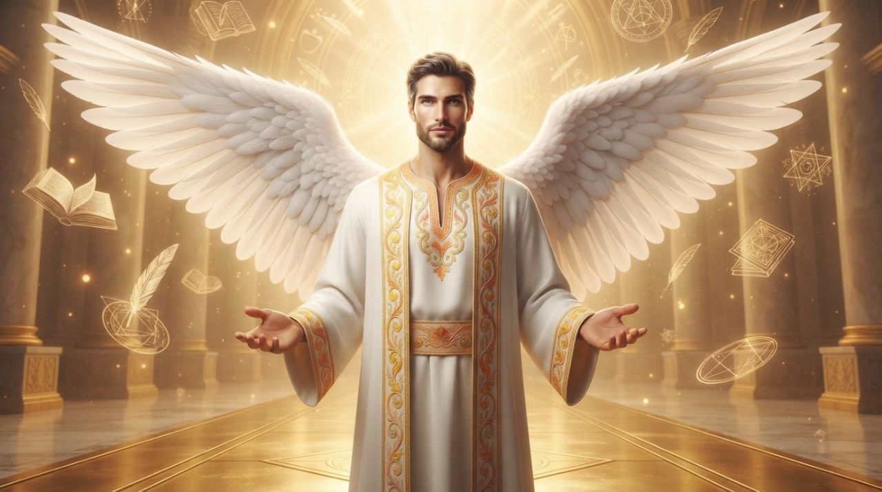 Representación del Arcángel Jofiel con luz dorada y sabiduría