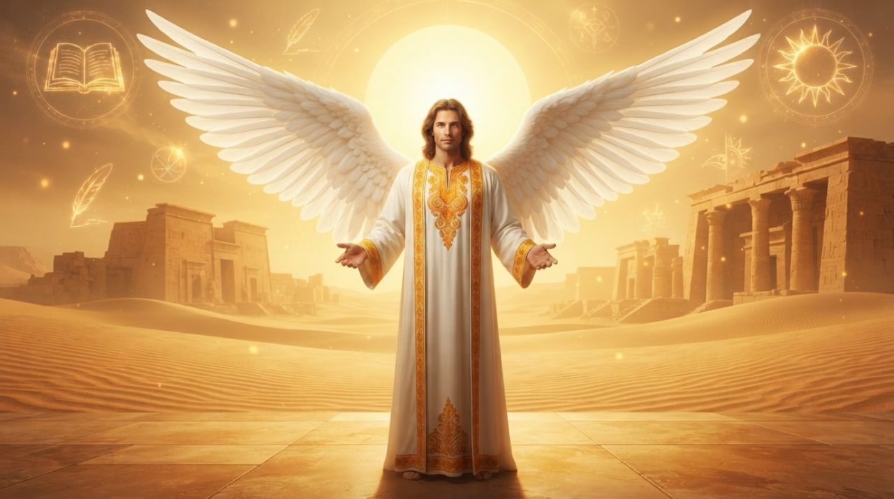 Representación del Arcángel Uriel con fuego naranja de provisión